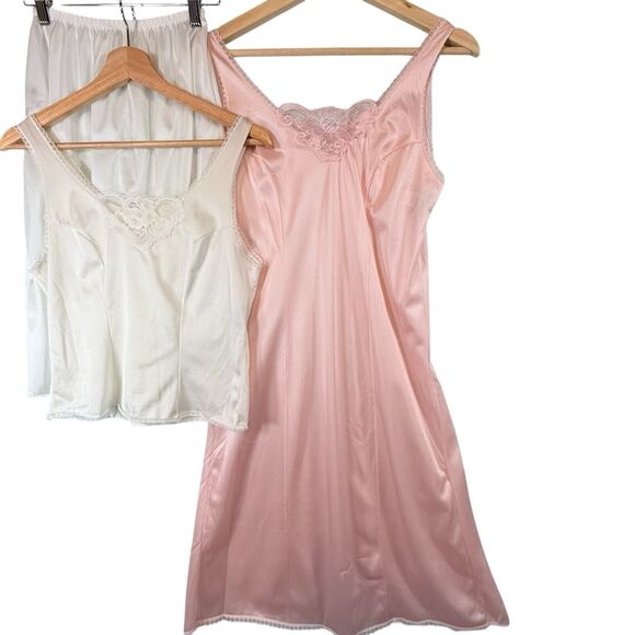 VTG Movie Star Nightie Lingerie Set Nylon Lace Pink Sissy 1970s SIZE SMALL USA - Picture 2 of 16